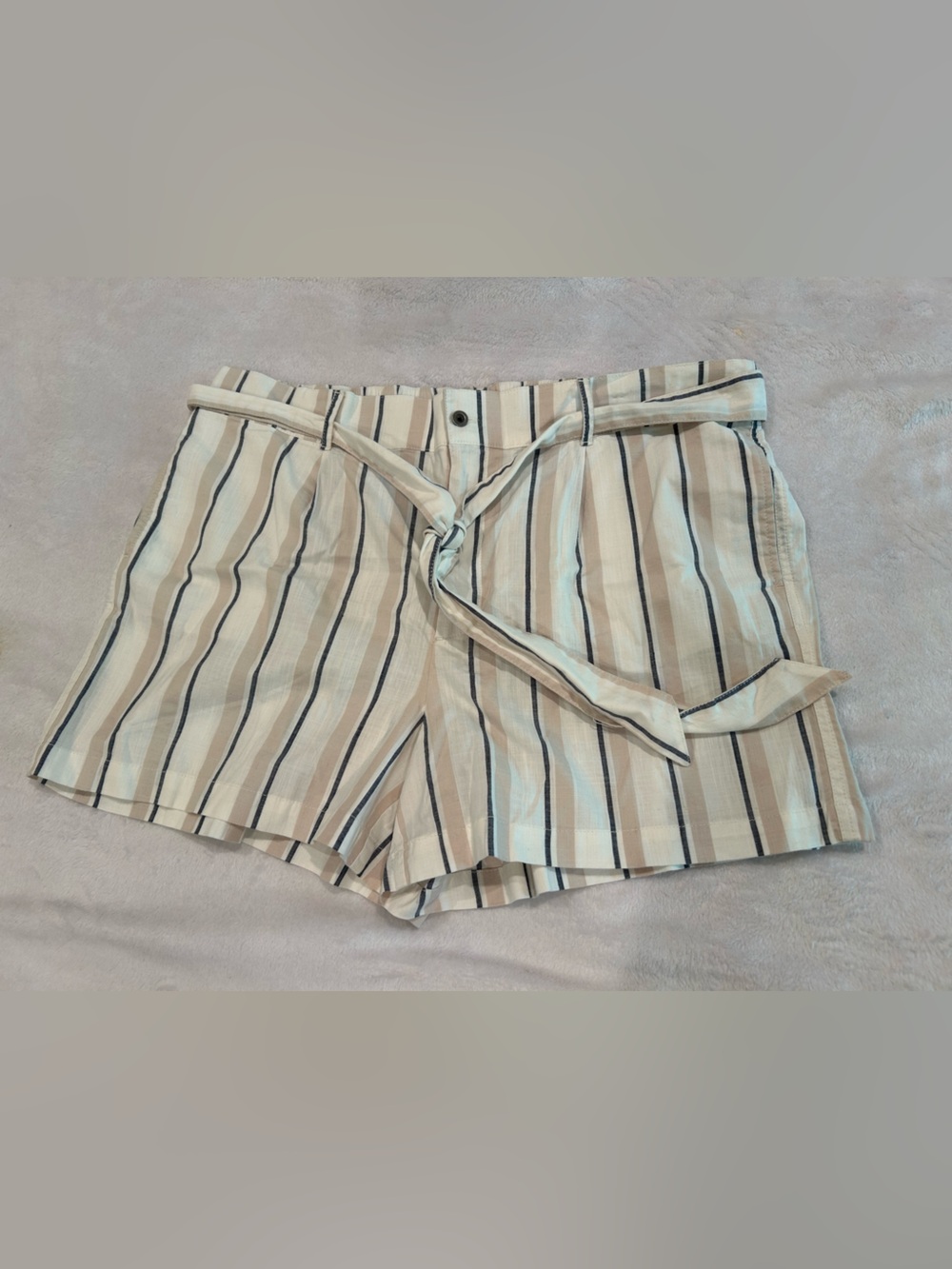 LOFT Striped Tie-Waist Shorts in Beige and Black